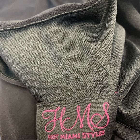 HOT miami styles black ruched sweetheart gold choker bodycon cocktail dress Sz M - Picture 10 of 15